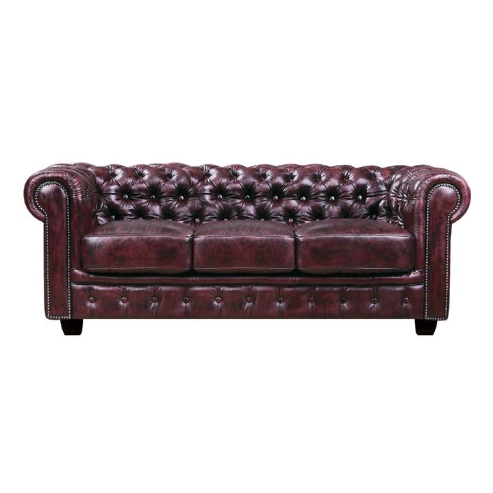 CHESTERFIELD Birmingham Καναπές 3Θέσιος Σαλονιού Καθιστικού, Δέρμα Antique Red