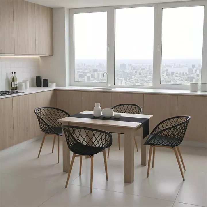 Dining table set of 5 pieces Manka-Ezra pakoworld in sonoma-black color 110x80x77cm