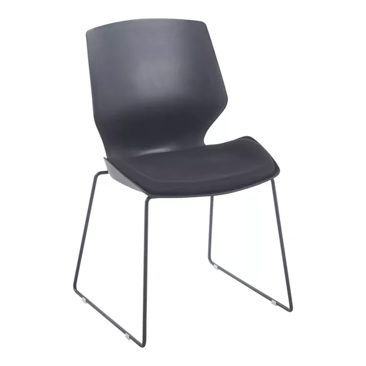 Genuine pakoworld PP-PU visitor chair in black with cushion 47x52x85cm