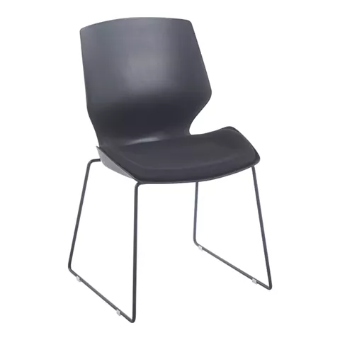 Genuine pakoworld PP-PU visitor chair in black with cushion 47x52x85cm