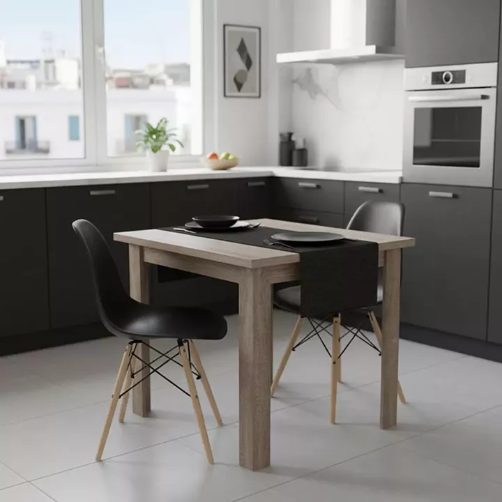 Dining table Manka I-Julita pakoworld set of 3 pieces in sonoma truffle-black shade 80x80x77cm