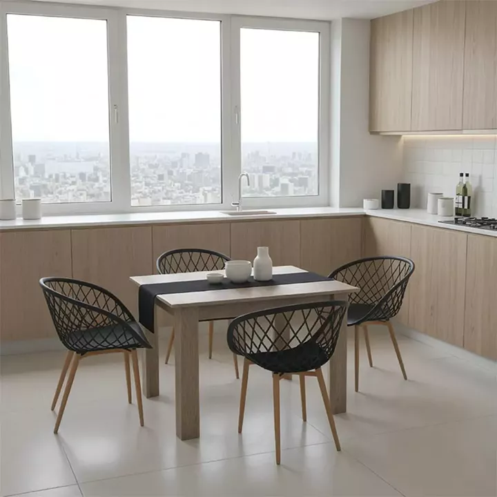 Dining table set of 5 pieces Manka-Ezra pakoworld in sonoma truflle -black color 110x80x77cm