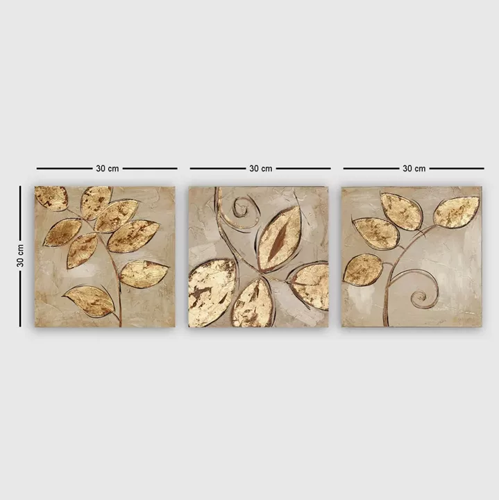 CANVAS PAINTING TRIPTYCH GOLDEN LEAVES HM7327 90Χ3Χ30cm.