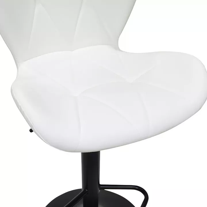 Bar stool Coozy pakoworld adjustable height black matte metal with pu in white color 46x47x90-112cm