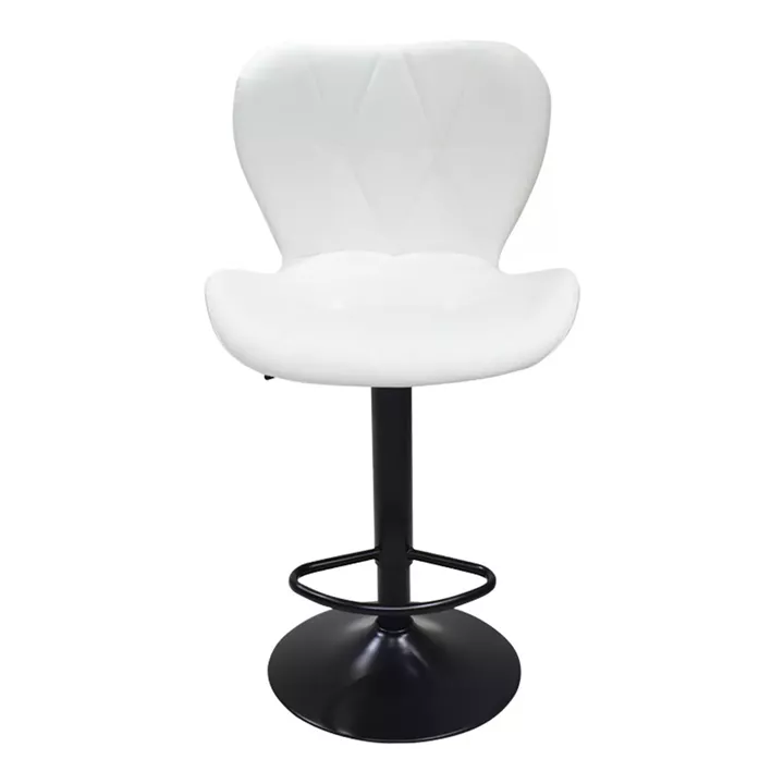 Bar stool Coozy pakoworld adjustable height black matte metal with pu in white color 46x47x90-112cm