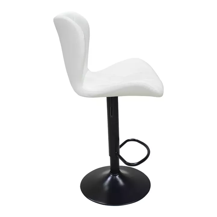 Bar stool Coozy pakoworld adjustable height black matte metal with pu in white color 46x47x90-112cm