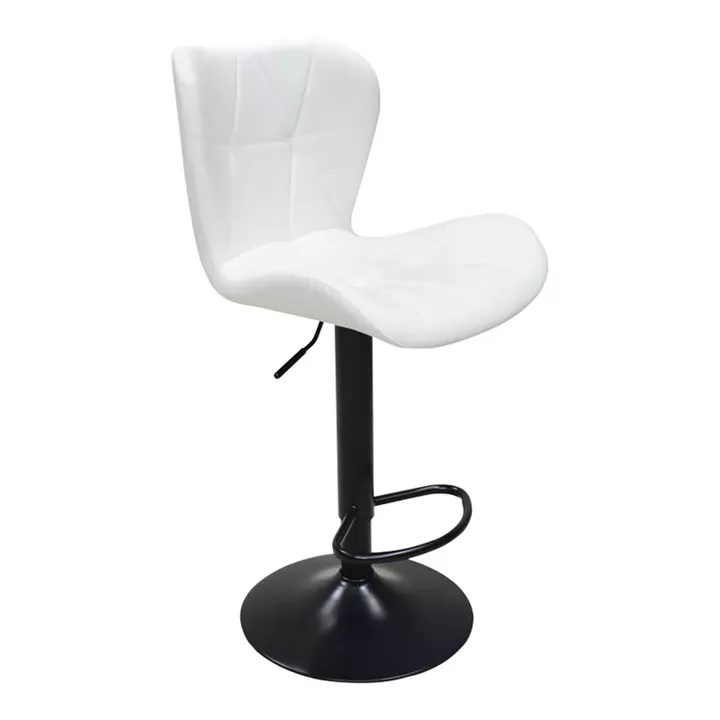 Bar stool Coozy pakoworld adjustable height black matte metal with pu in white color 46x47x90-112cm