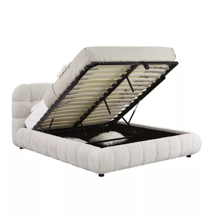 DOUBLE BED WITH STORAGE SPACE BUBBLE HM730.03 BEIGE BOUCLE FABRIC--MATTRESS 160x200cm.
