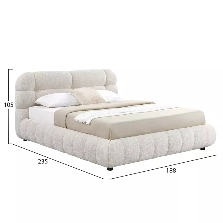 DOUBLE BED WITH STORAGE SPACE BUBBLE HM730.03 BEIGE BOUCLE FABRIC--MATTRESS 160x200cm.