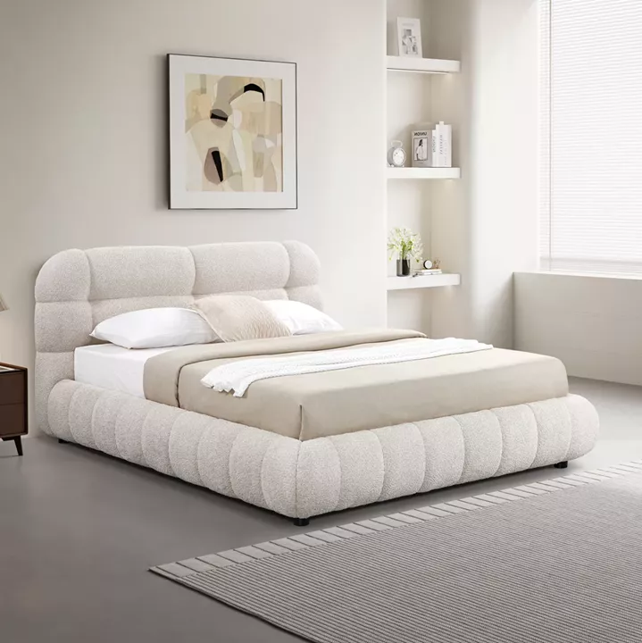 DOUBLE BED WITH STORAGE SPACE BUBBLE HM730.03 BEIGE BOUCLE FABRIC--MATTRESS 160x200cm.
