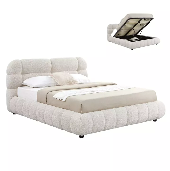 DOUBLE BED WITH STORAGE SPACE BUBBLE HM730.03 BEIGE BOUCLE FABRIC--MATTRESS 160x200cm.