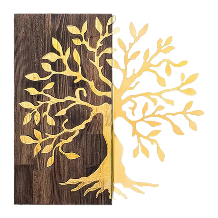WALL DECORATION TREE FIGURE HM4751-METAL IN GOLD-WOOD 58x3(thickness)x58Hcm.