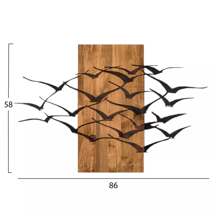 WALL DECORATION BIRDS HM4805-METAL IN BLACK-WOOD 86x3(thickness)x58Hcm.
