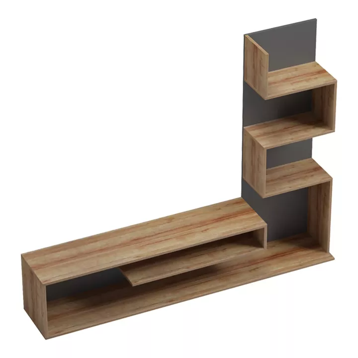 Cazenda pakoworld tv unit with bookcase in oak and grey color 160x29x126cm