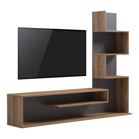 Cazenda pakoworld tv unit with bookcase in oak and grey color 160x29x126cm