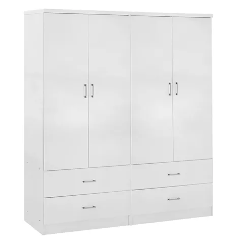 WARDROBE 4-LEAF WITH 4 DRAWERS REINA HM21258 MELAMINE IN WHITE 160x42.5x180.5Η