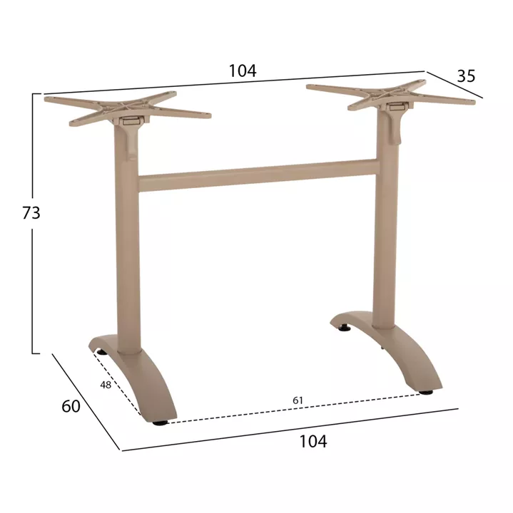 TABLE BASE 2-COLUMN WITH FOLDING CROSSES HM468.25 ALUMINUM IN CAPPUCCINO 104x60x73H