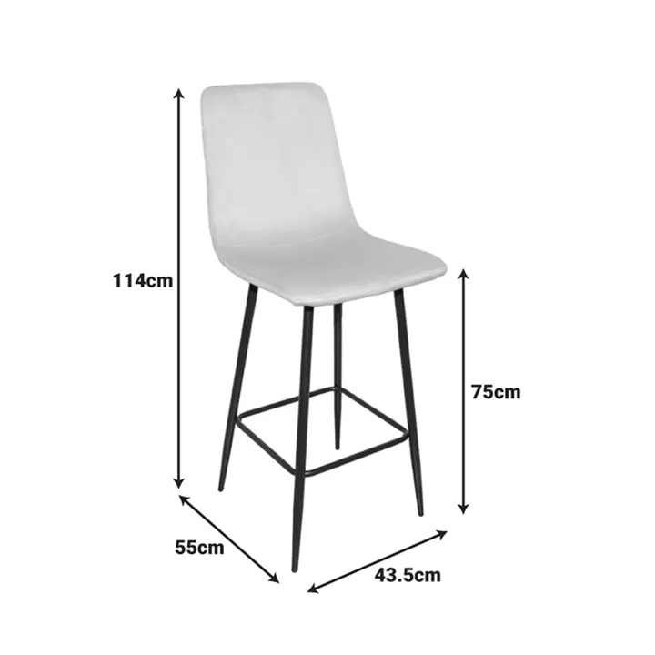 Grato bar-stool pakoworld grey fabric-black metal leg 43.5x55x114cm