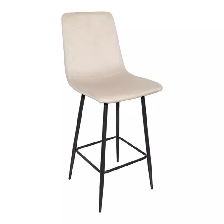 Grato bar-stool pakoworld beige fabric-black metal leg 43.5x55x114cm