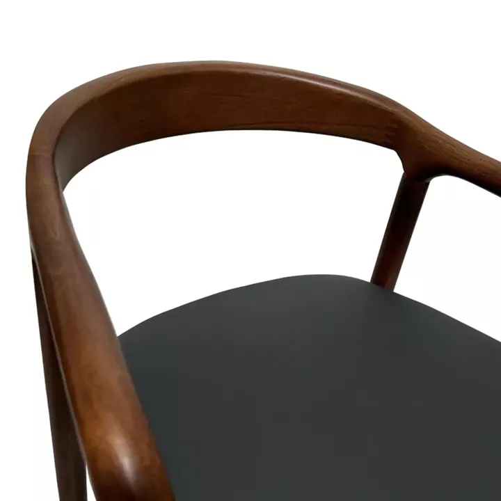 Hogie pakoworld rubberwood armchair in brown shade with black pu cushion 61x60x76cm