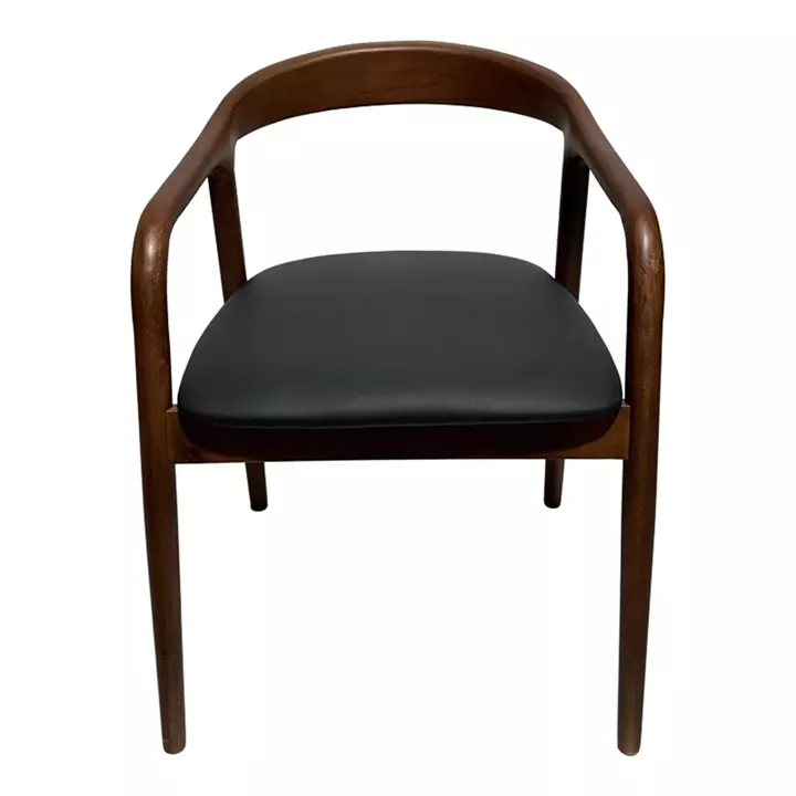 Hogie pakoworld rubberwood armchair in brown shade with black pu cushion 61x60x76cm