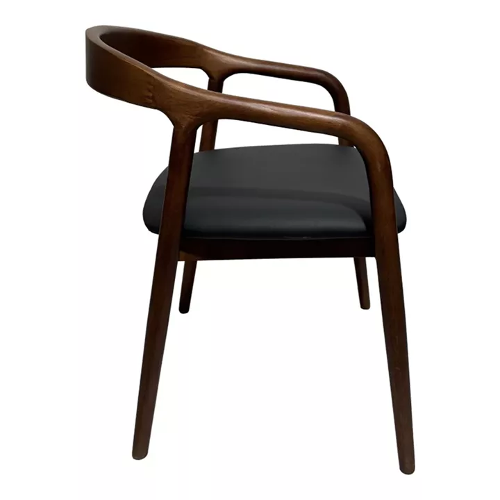 Hogie pakoworld rubberwood armchair in brown shade with black pu cushion 61x60x76cm