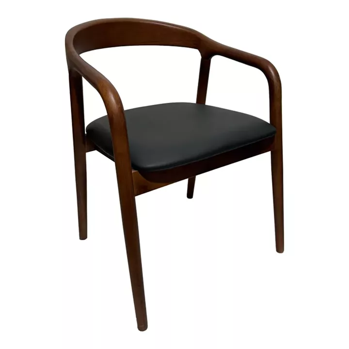 Hogie pakoworld rubberwood armchair in brown shade with black pu cushion 61x60x76cm