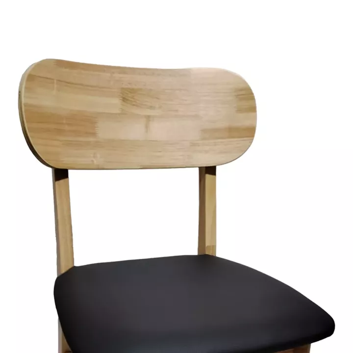 Chair Bedona pakoworld natural color rubberwood and black pu cushion 47x46x80cm