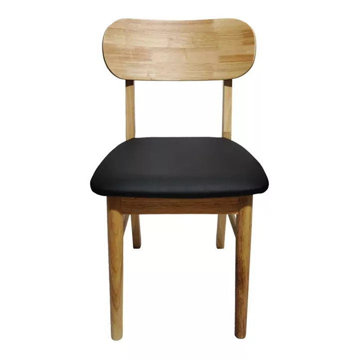 Chair Bedona pakoworld natural color rubberwood and black pu cushion 47x46x80cm