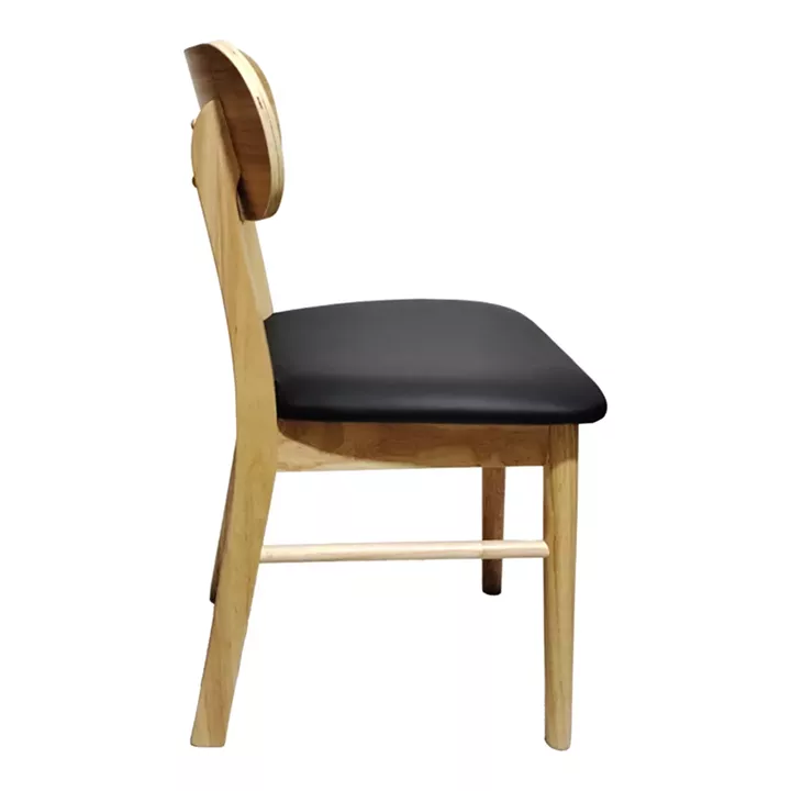 Chair Bedona pakoworld natural color rubberwood and black pu cushion 47x46x80cm