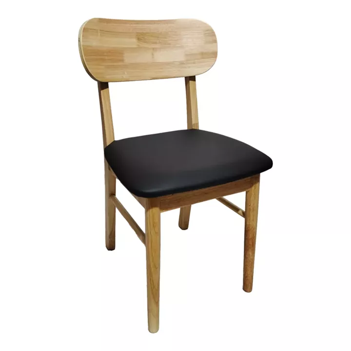 Chair Bedona pakoworld natural color rubberwood and black pu cushion 47x46x80cm