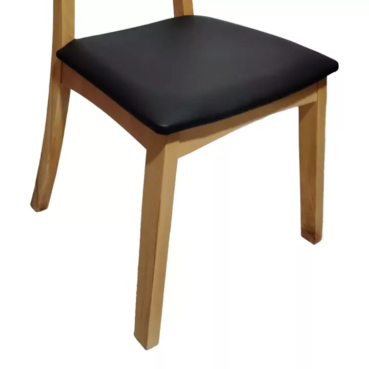 Chair Renna pakoworld natural color beech wood and black pu cushion 48x52x79cm