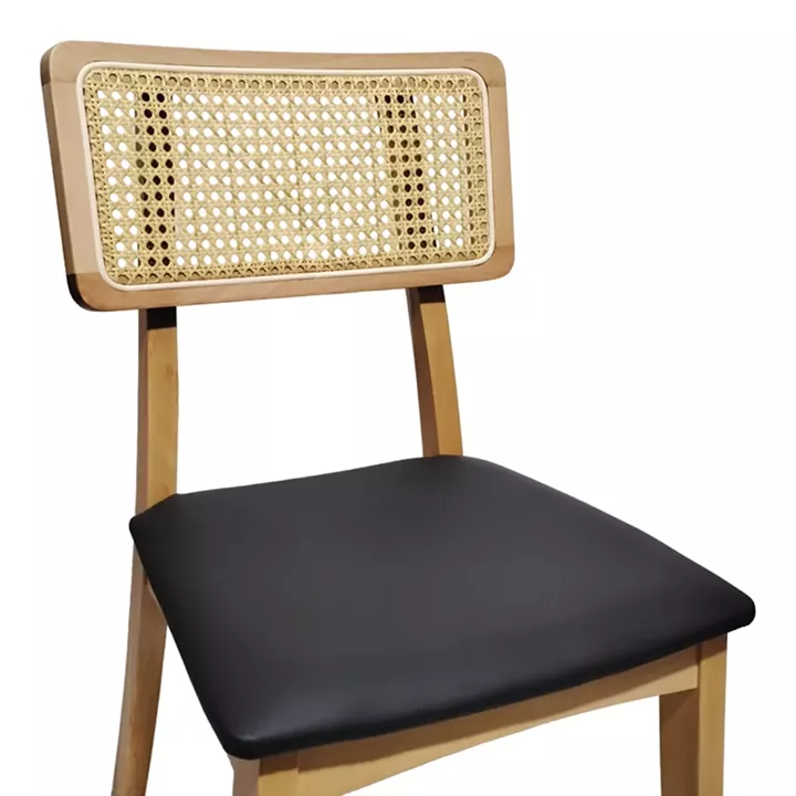 Chair Renna pakoworld natural color beech wood and black pu cushion 48x52x79cm