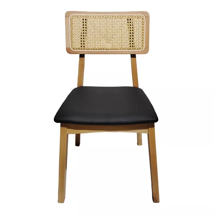 Chair Renna pakoworld natural color beech wood and black pu cushion 48x52x79cm