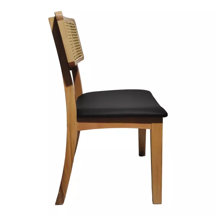 Chair Renna pakoworld natural color beech wood and black pu cushion 48x52x79cm