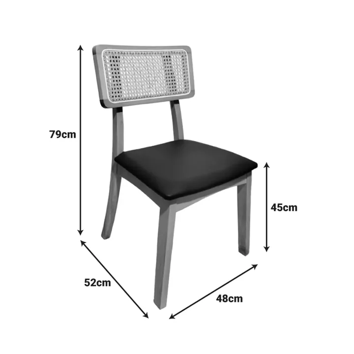 Chair Renna pakoworld natural color beech wood and black pu cushion 48x52x79cm