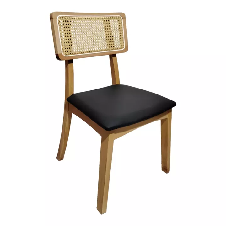 Chair Renna pakoworld natural color beech wood and black pu cushion 48x52x79cm