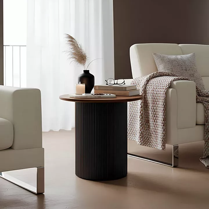 Βοηθητικό τραπέζι Dovel pakoworld mdf σε καρυδί-μαύρη απόχρωση Φ50x45εκ