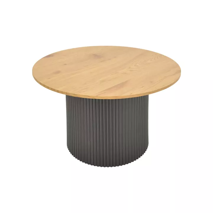 Τραπέζι σαλονιού Dovel pakoworld mdf σε sonoma-μαυρη απόχρωση Φ70x40εκ
