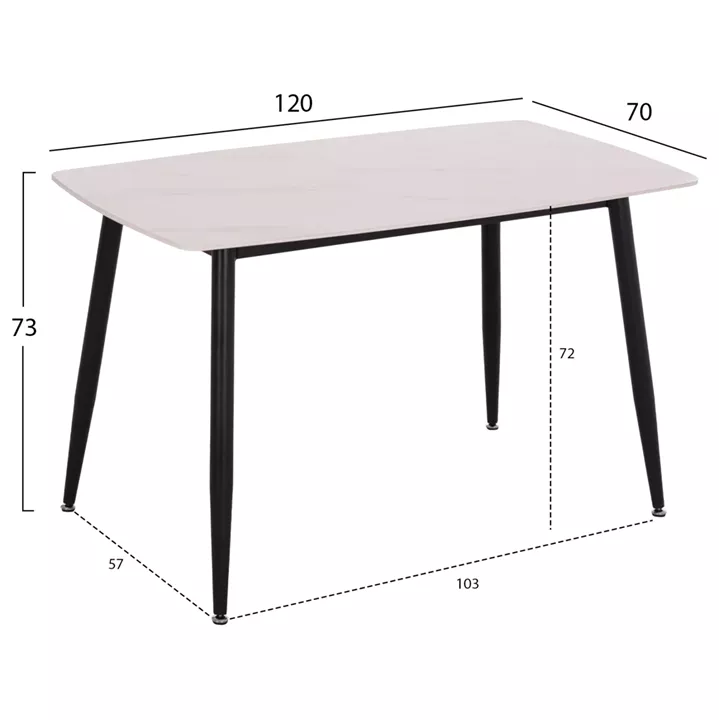 DINING SET 5PCS RAVEN HM21266.01 CERAMIC TOP WHITE MARBLE--PU IN CREAM WHITE