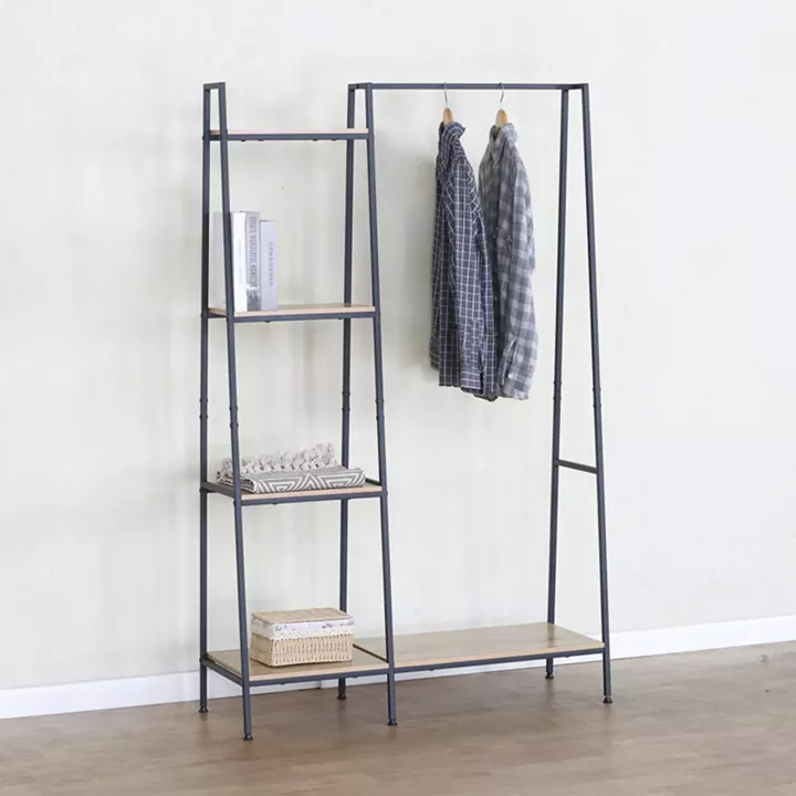Entrance unit-shelf Herevy pakoworld in oak color with black metal 101x35x160cm