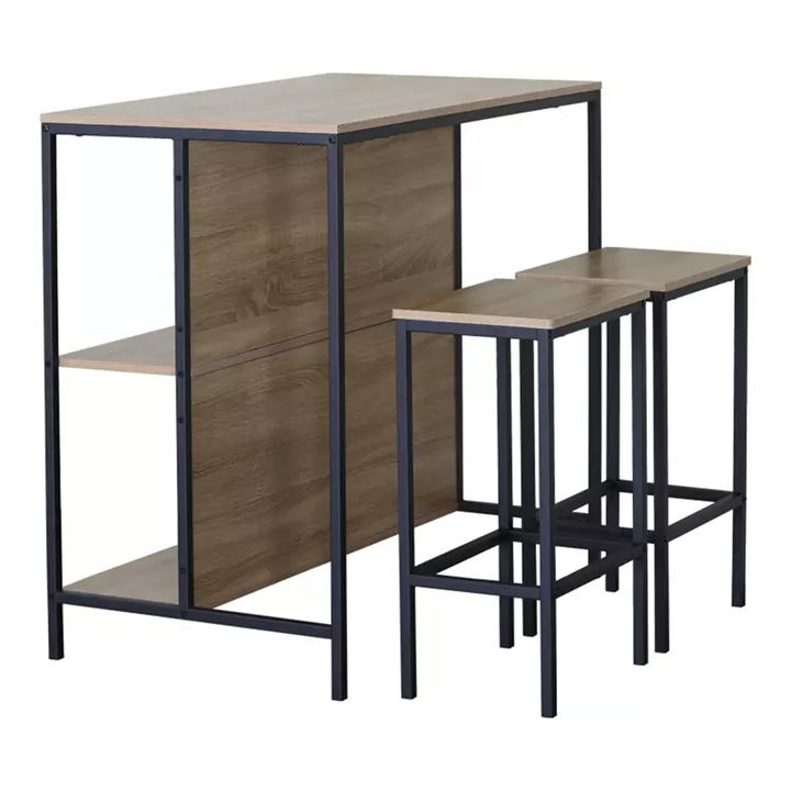 Set table bar Bailon pakoworld in oak shade with black metal 100x60x95cm