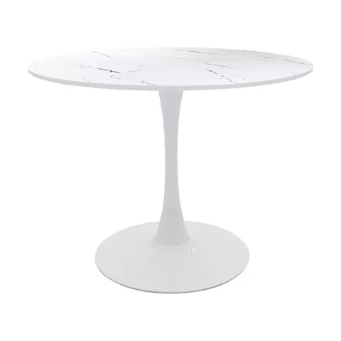 Tραπέζι Balou pakoworld mdf σε λευκή απόχρωση με όψη μαρμάρου Φ100x76εκ