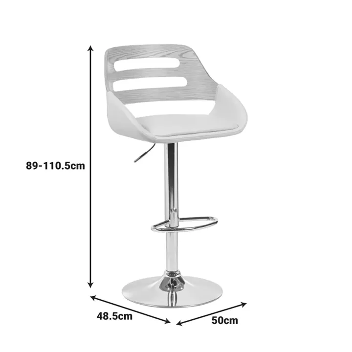 Fern pakoworld folding bar stool beige pu- gray wood - chrome metal 50x48.5x89-110.5cm