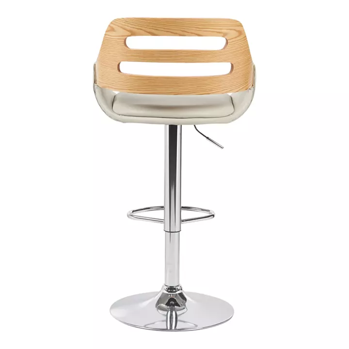 Fern pakoworld folding bar stool beige pu- gray wood - chrome metal 50x48.5x89-110.5cm