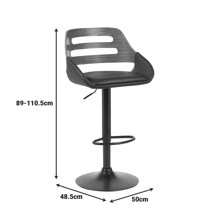 Fern pakoworld folding bar stool black pu- walnut wood - black metal 50x48.5x89-110.5cm