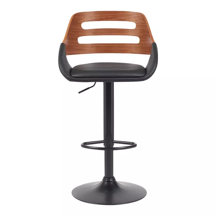Fern pakoworld folding bar stool black pu- walnut wood - black metal 50x48.5x89-110.5cm