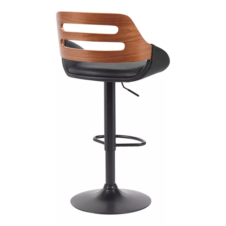 Fern pakoworld folding bar stool black pu- walnut wood - black metal 50x48.5x89-110.5cm