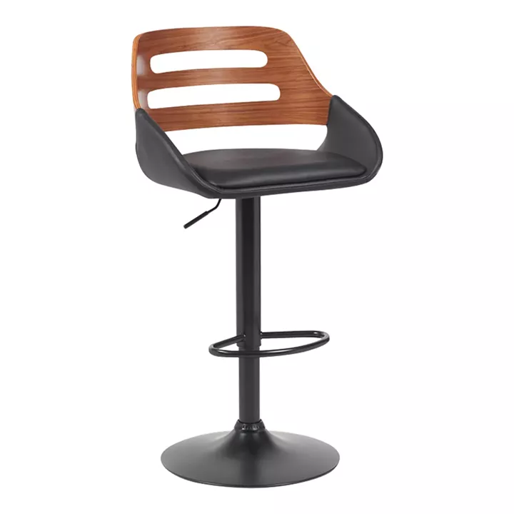 Fern pakoworld folding bar stool black pu- walnut wood - black metal 50x48.5x89-110.5cm