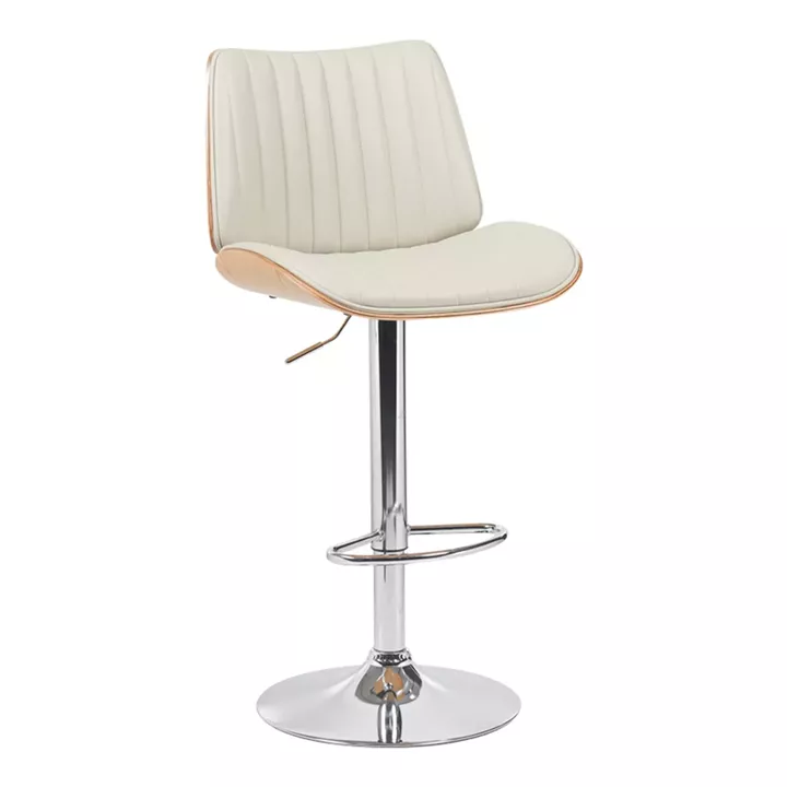 Bar stool Amani pakoworld beige pu-chromed base 50.5x54x87.5-107.5cm